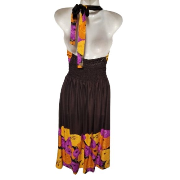 Halter Colorful Dress Summer Halter Dress in Purple and Orange Floral Print - Picture 2 of 16